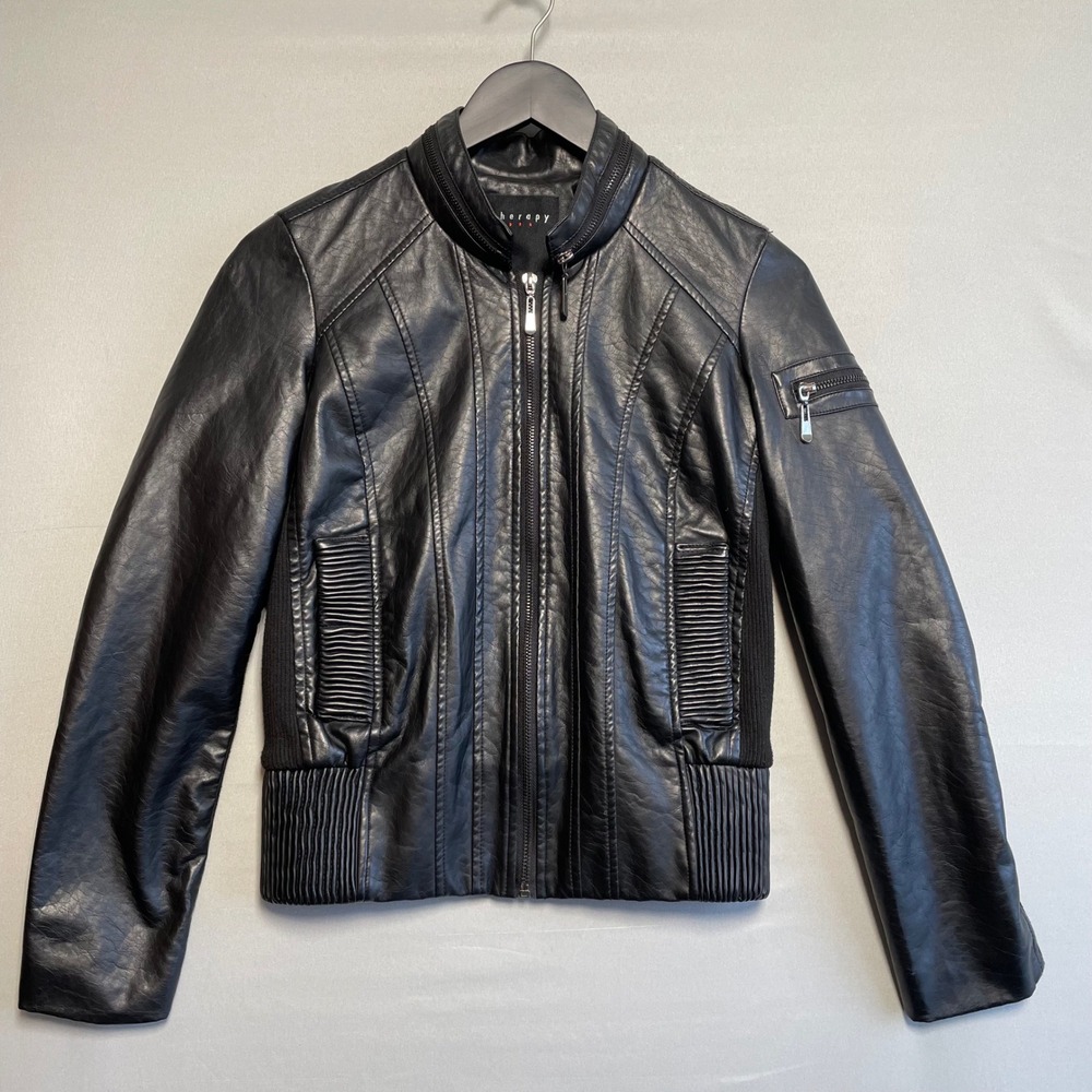 Therapy by Lane Crawford Black Faux Leather Moto‎ Jacket Women's PS Edgy Baddie